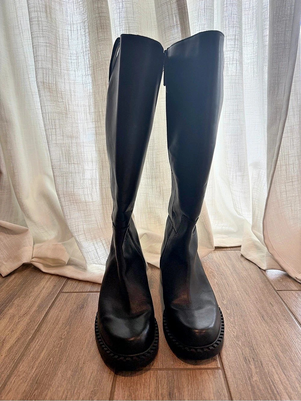 Dolce Vita Women's Black Leather Knee-High Lug Sole Boots Wide Calf